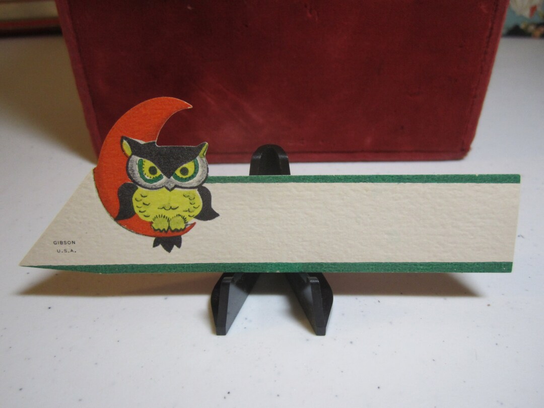 Vintage 1950's Unused Die Cut Gibson Halloween Place Card Owl Sits on a ...