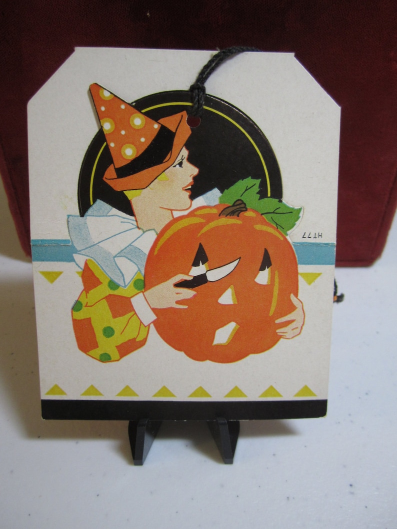 Vintage 1930's-40's Die Cut Unused Halloween Bridge Tally Colorful Lady ...