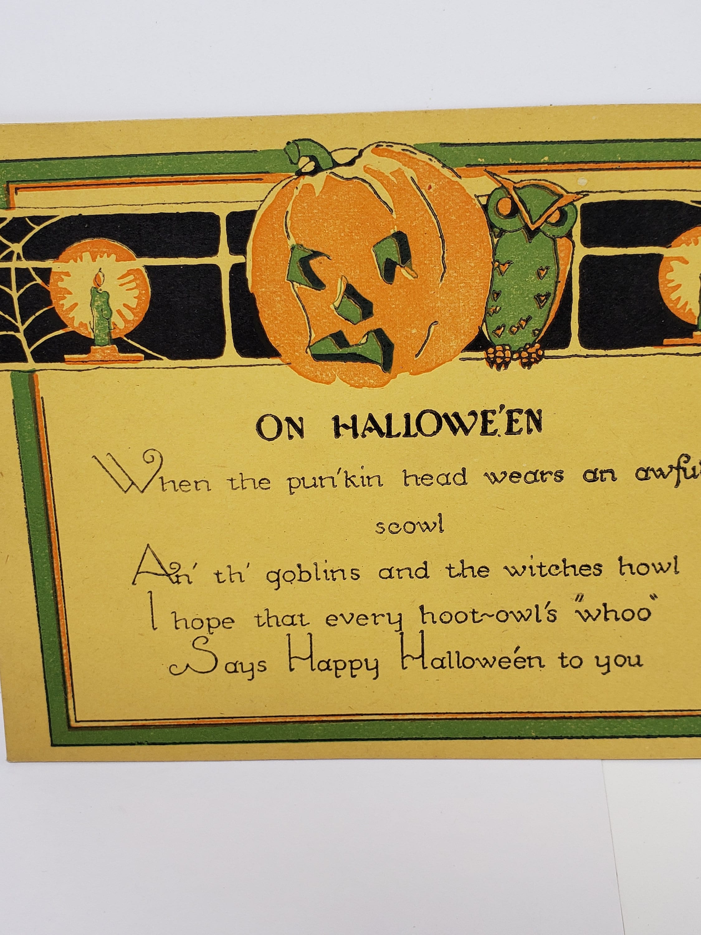 Vintage 1920's Unused Hallmark Halloween Greeting Card Jack O'lantern ...