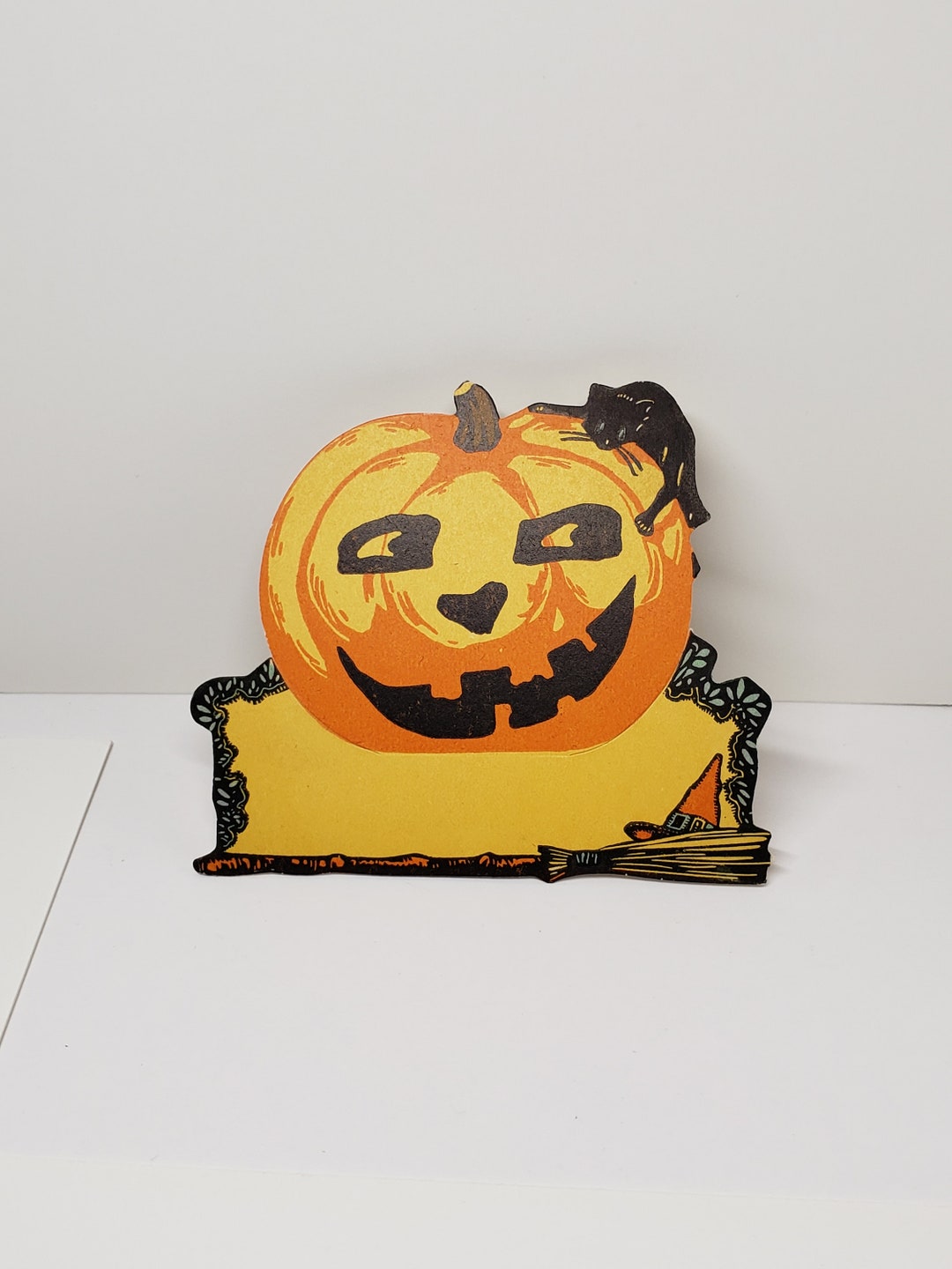 Colorful 1920’s Unused Die Cut Dennison Halloween Place Card Black Cat ...