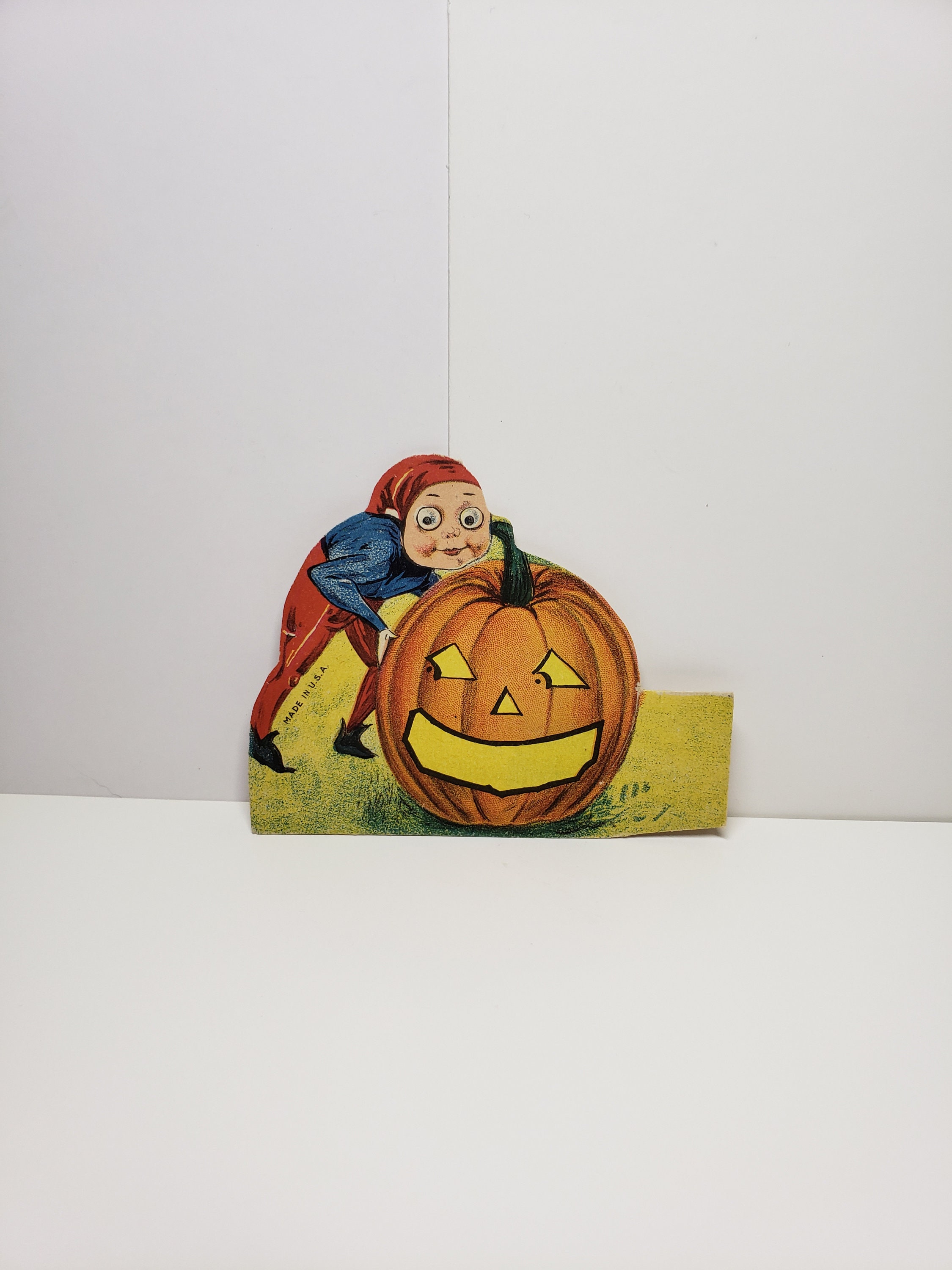 Unused Die Cut 1920's-30's Halloween Place Card Elf or Brownie Pushing ...