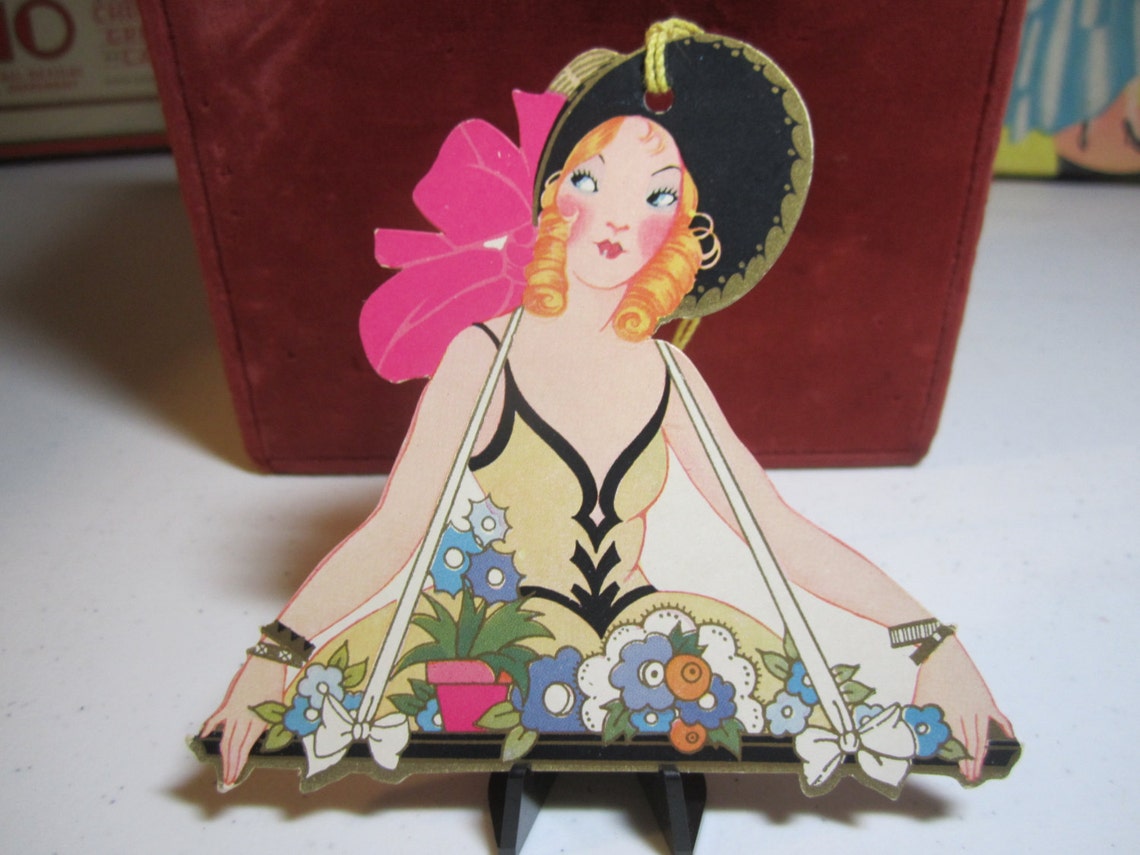 Art Deco 1930's Unused Die Cut Gold Gilded Bridge Tally Pretty Lady in ...