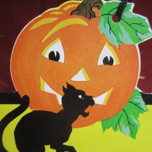1940's Unused Die Cut Art Deco Halloween Bridge Tally Hissing Black Cat ...