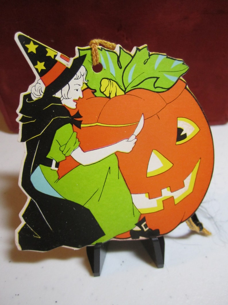 1930's-40's Colorful Unused Die Cut Halloween Bridge Tally Witch ...