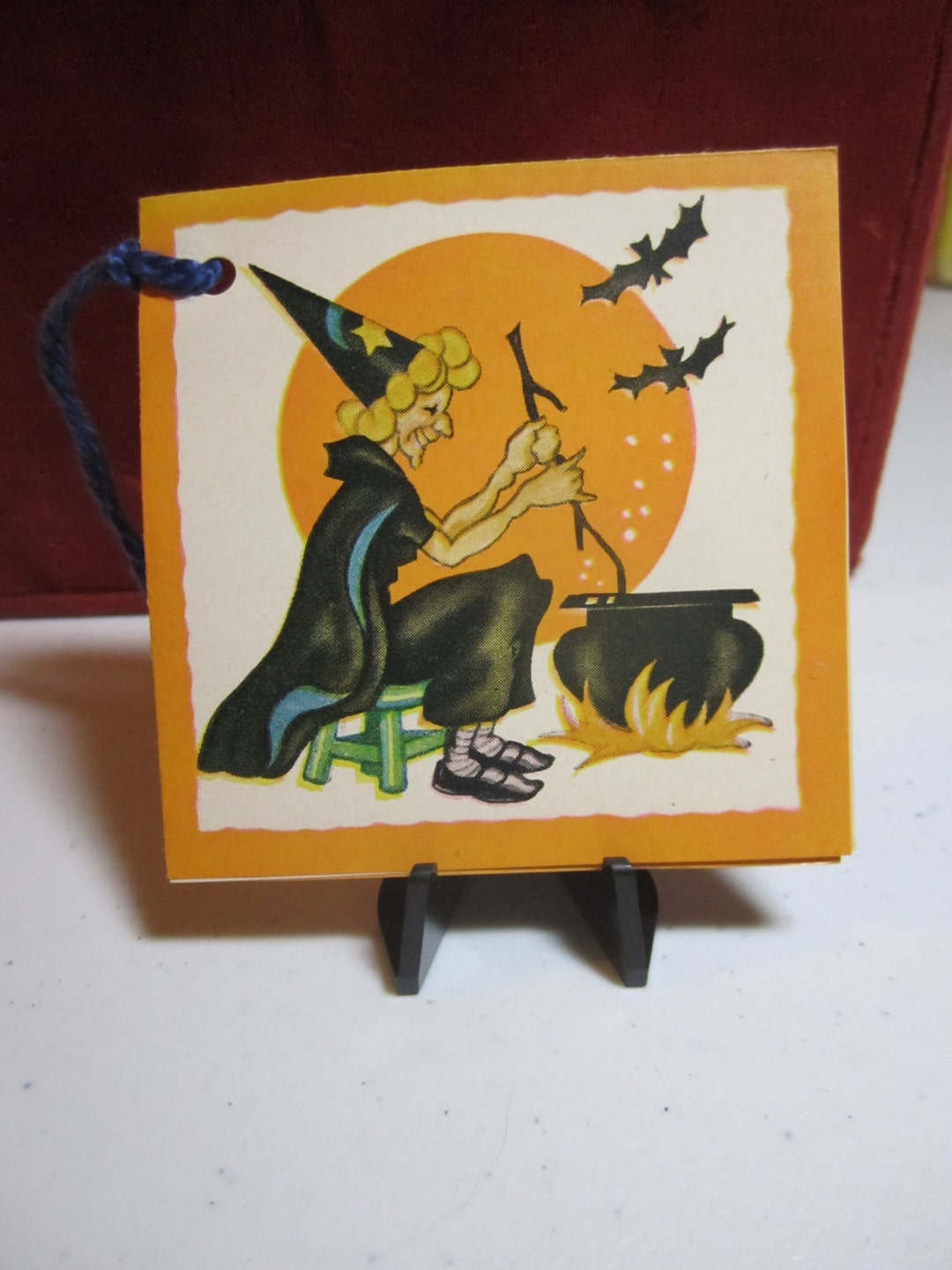 Vintage 1940’s-50’s Unused Halloween Bridge Tally Witch at Cauldron ...