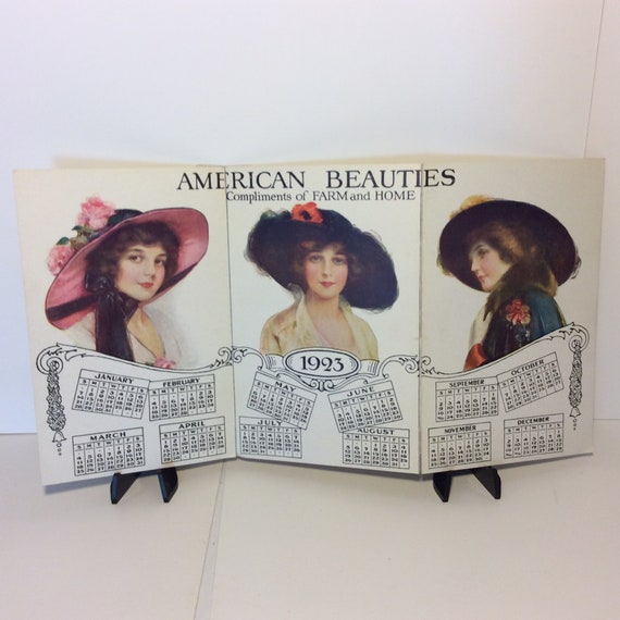 American Beauties 1923 Folding Desk Calendar Compliments of Farm and Home  Magazine 3 Beautiful Graphics of Ladies in Large Hats - Etsy