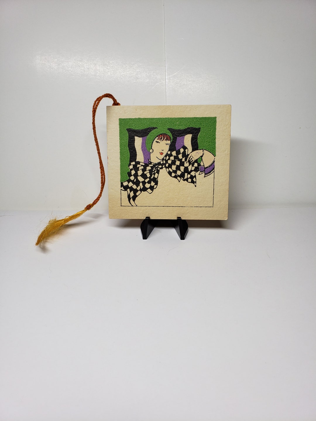 Art Deco Unused Gibson 1920's Bridge Tally Card Extreme Deco Red Headed ...