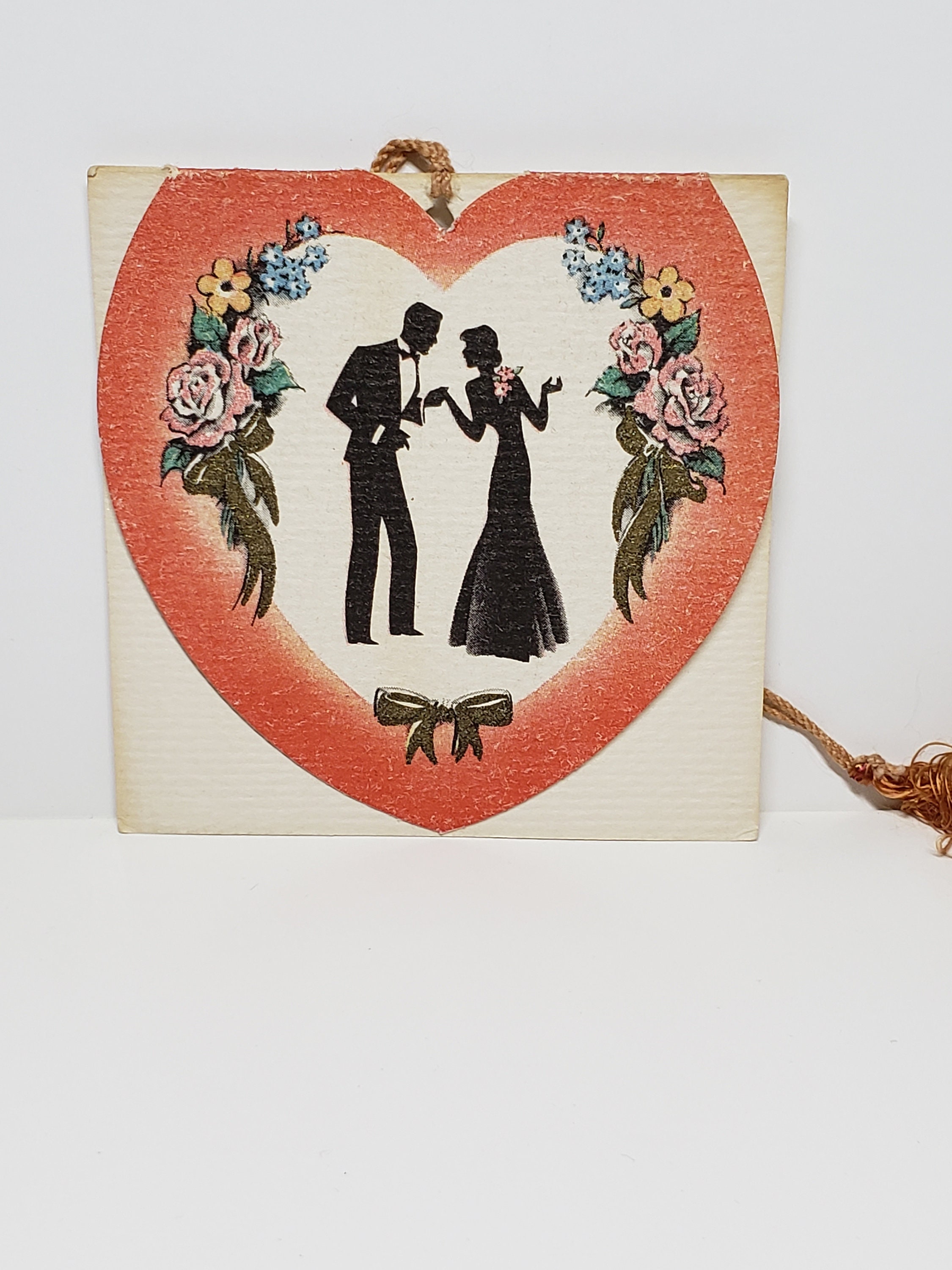 Art Deco Unused 1930's Die Cut Gold Gilded Heart Shaped Bridge Tally ...