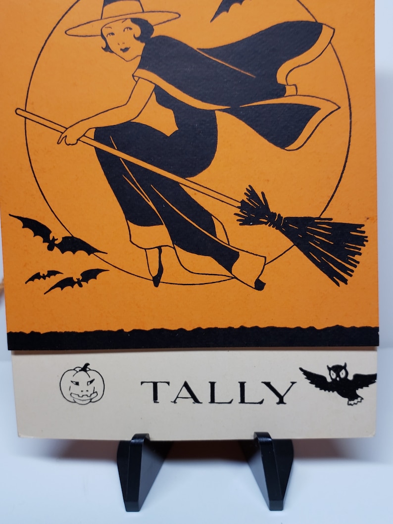 Vintage 1930's Unused Art Deco Bright Orange Halloween Bridge Tally ...