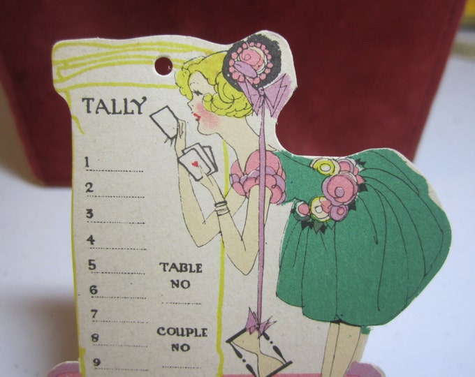 Colorful Art Deco Unused Die Cut Hallmark Bridge Tally Card Lady in ...