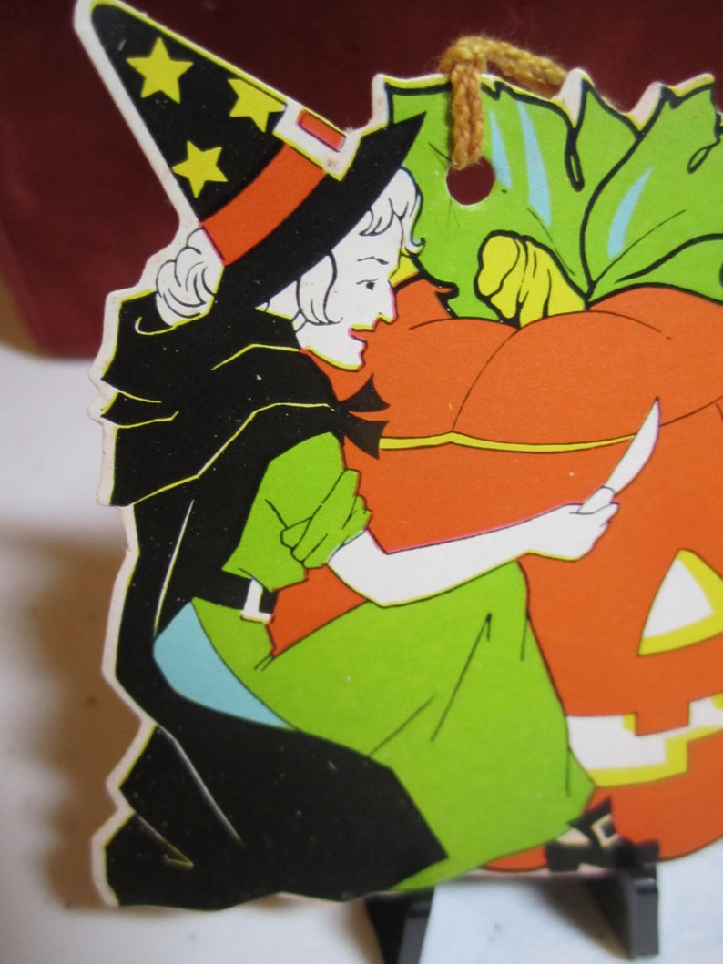 1930's-40's Colorful Unused Die Cut Halloween Bridge Tally Witch ...