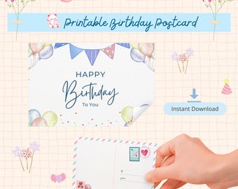 Printable Birthday Postcard – Cute Happy Birthday Card – Digital Download – DIY Postcard – Instant Print – Kids Birthday Card – Pastel Ballo