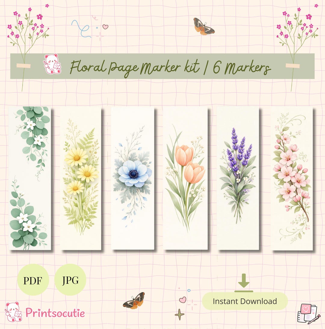Floral Printable Bookmarks Set – 6 Aesthetic Watercolor Flower Designs ...