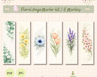 Marcapáginas florales imprimibles: 6 diseños florales de acuarela • Accesorios de lectura encantadores • Descarga instantánea • Regalo para amantes de los libros