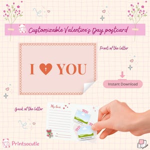 Editable Valentine Postcard – I Love You Card – Canva Template – Printable Love Note – Romantic DIY Gift – Instant Download