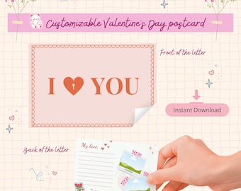Editable Valentine Postcard Canva Template | Printable Love Card | Romantic DIY Gift