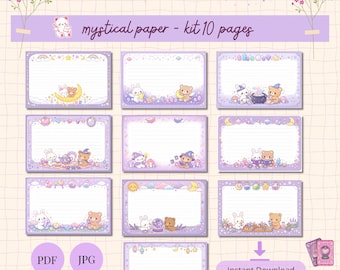 Kit de papel de carta místico y adorable: 10 páginas kawaii mágicas para diario, amigos por correspondencia y álbumes de recortes | Set de papelería imprimible