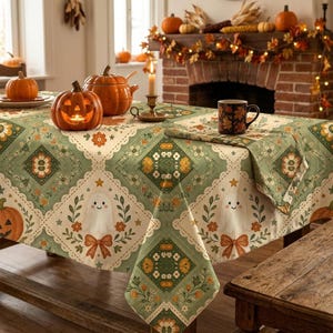 Digitalt lapptäcke för Halloween | Sömlöst mönster med spöken och pumpor | Scrapbookingpapper för höstens folkkonst bild 2