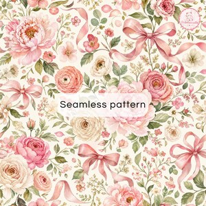 Digitalt papper med rosa pioner | Sömlöst blommönster med rosetter | Romantiskt scrapbookingpapper