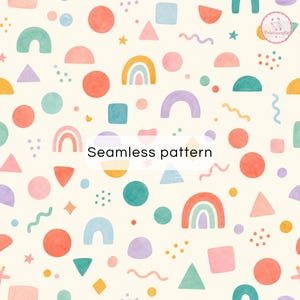 Pastel Geometric Patchwork Digital Paper | Boho Rainbow Seamless Pattern | Nursery Scrapbook Paper
