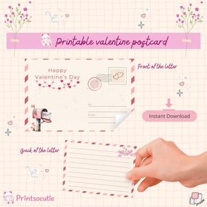 Postal de San Valentín imprimible – Bonita tarjeta DIY – Descarga digital – Impresión instantánea – Nota romántica para regalar