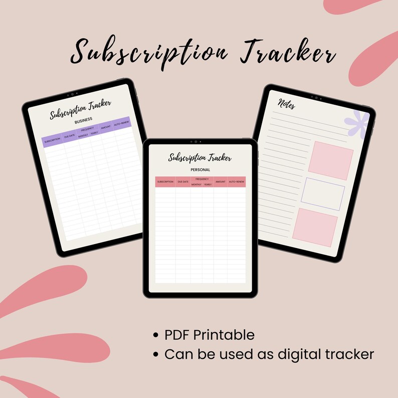 Sample Notes For Subscription Box Subscription Tracker, Printable Journal, A4 A5 Budget Planner, Digital ...