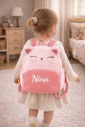 Personalized children's backpack with embroidered name – Soft nursery bag – Embroidered bag with name – Baby and preschool gift – Cat baby bag product logo