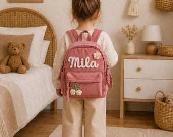 Sac à Dos Personnalisé Enfant – Prénom Brodé et  Icônes au Choix | Cadeau Unique Fait Main pour Crèche, Maternelle et Sorties