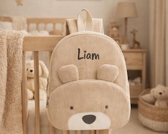 sac à dos personnalisé pour enfant et bébé-sac à dos en velours côtelé en forme d'animaux avec prénom brodé- sac pour la crèche-cadeau bébé
