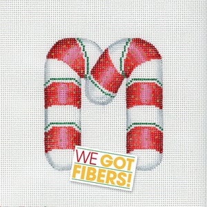 Needlepoint Monogram/Painted Needlepoint Canvas/Christmas Needlepoint/Needlepoint Chrismas Ornament/Candy Cane