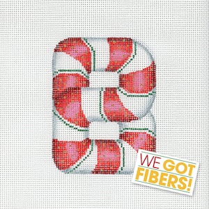 Needlepoint Monogram/Painted Needlepoint Canvas/Christmas Needlepoint/Needlepoint Chrismas Ornament/Candy Cane