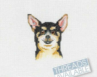 Lienzo de tapicería Chihuahua/Negro y marrón/Lienzo de tapicería pintado a mano/Perro pequeño