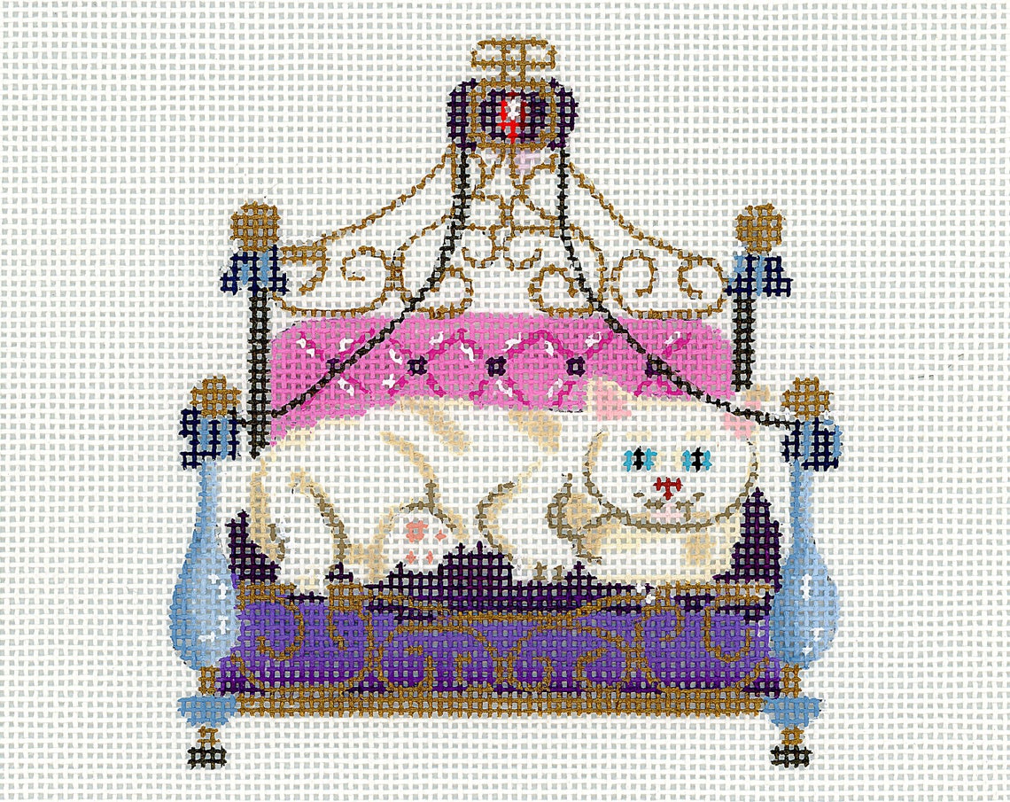 Hand Painted Needlepoint Cat Canvas White Cat Etsy