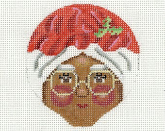 Black Mrs.Santa Needlepoint Ornament /African American Mrs. Claus Needlepoint / Hand painted needlepoint canvas