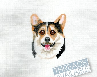 Black and Tan Corgi Needlepoint Canvas / Hand Painted Needlepoint Canvas / Tiny Dog Needlepoint