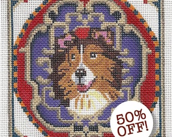 NEEDLEPOINT CLEARANCE SALE/ Hand Painted Needlepoint Dog Portrait / Collie