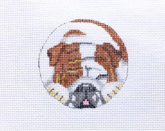 Hand Painted Needlepoint Dog - Round Bulldog Ornament