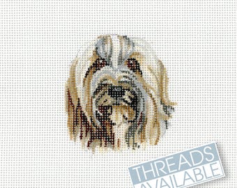 Lienzo para bordado con diseño de perro terrier tibetano/Lienzo para bordado con diseño de perro pintado a mano/Lienzo para bordado con diseño de perro pequeño