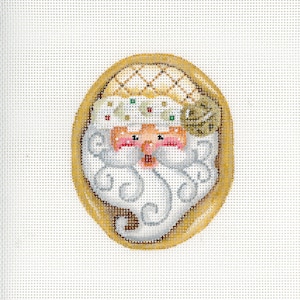 Santa Needlepoint / Painted Needlepoint / Hand Painted Santa Canvas / Gold and White  / Santa Cookie