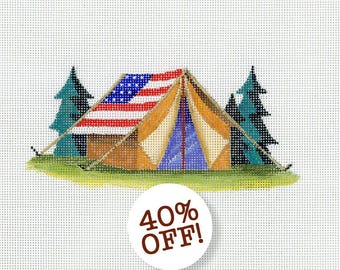 Patriotic Needlepoint Canvas Red, White and Blue Needlepoint American Flag Colors Needepoint Camping Tent