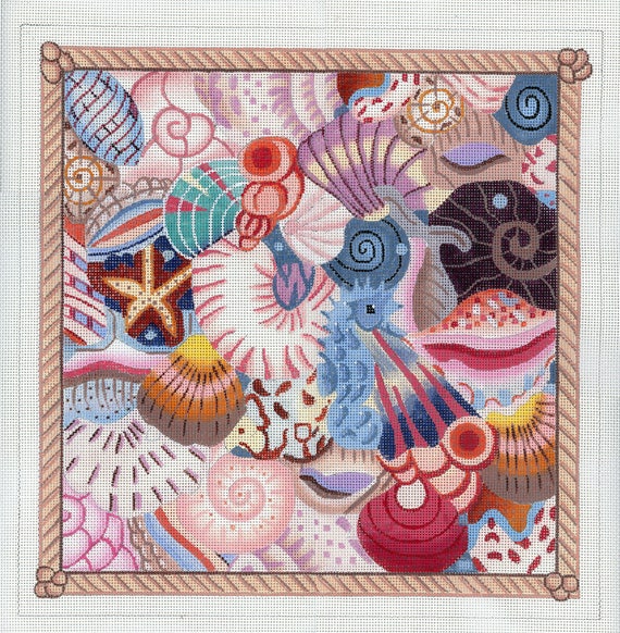 Hand Painted Needlepoint Sea Shell Canvas Solid Shells with Etsy