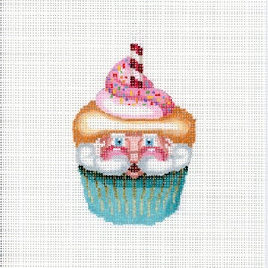 Santa Needlepoint Canvas / Painted Needlepoint / Santa Cupcake