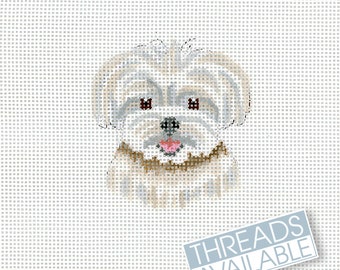 Maltese Dog Needlepoint Canvas/Hand Painted Needlepoint Canvas/Tiny Dog Needlepoint