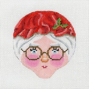 Mrs. Santa Needlepoint Ornament / Hand Painted Santa Canvas / Mrs. Santa Face