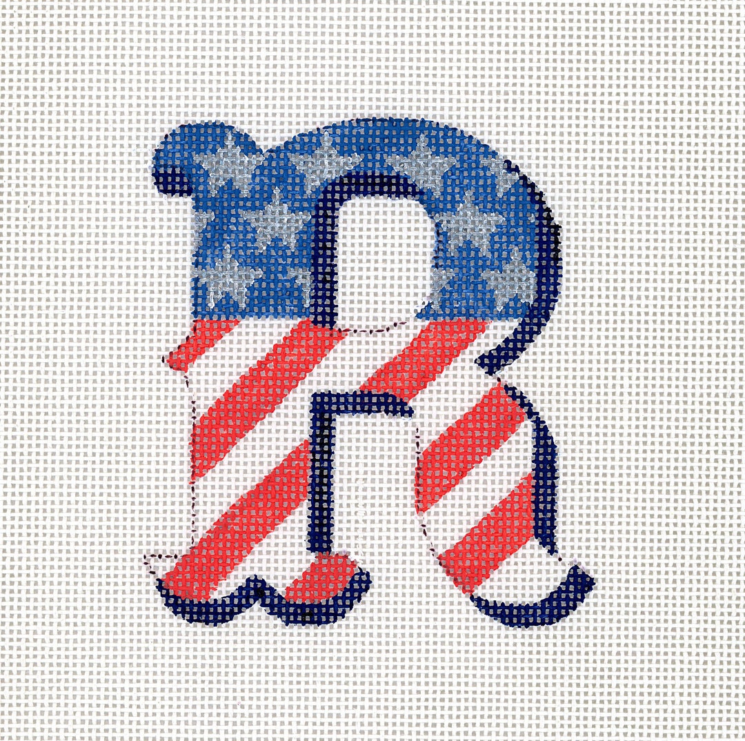 Needlepoint Monogram R in American Flag Colors / Patriotic Etsy