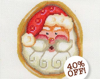 Santa Needlepoint / Painted Needlepoint / Hand Painted Santa Canvas / Red / Santa Cookie