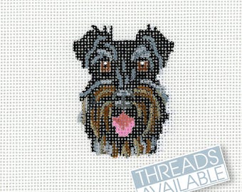 Black Schnauzer Needlepoint Canvas/Dog Needlepoint Canvas/Hand Painted Needlepoint Canvas