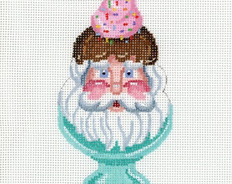 Santa Needlepoint Canvas / Painted Needlepoint / Santa Chocolate Ice Cream Sunday