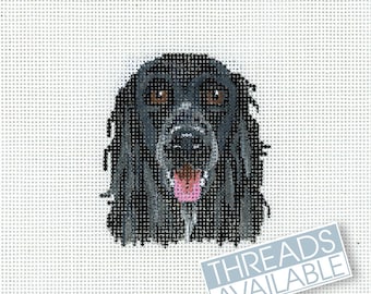 Cocker Spaniel Needlepoint Canvas/Black Dog Needlepoint / Hand Painted