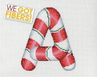 Needlepoint Monogram/Painted Needlepoint Canvas/Christmas Needlepoint/Needlepoint Chrismas Ornament/Candy Cane
